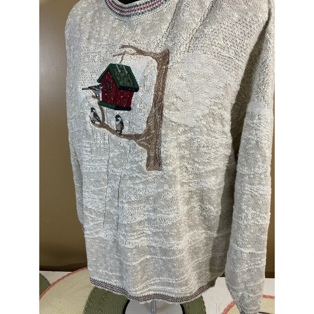 Vintage Jantzen USA Made Embroidered Bird/ House Women’s Woven Sweater Size L - Picture 4 of 16